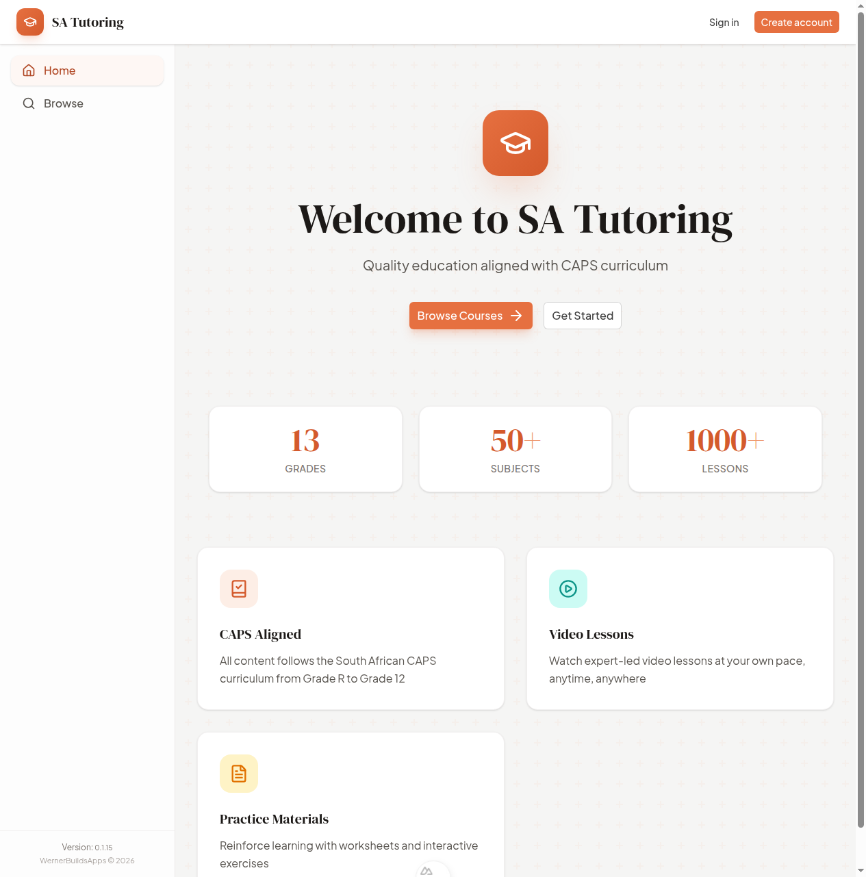 Tutoring site home page