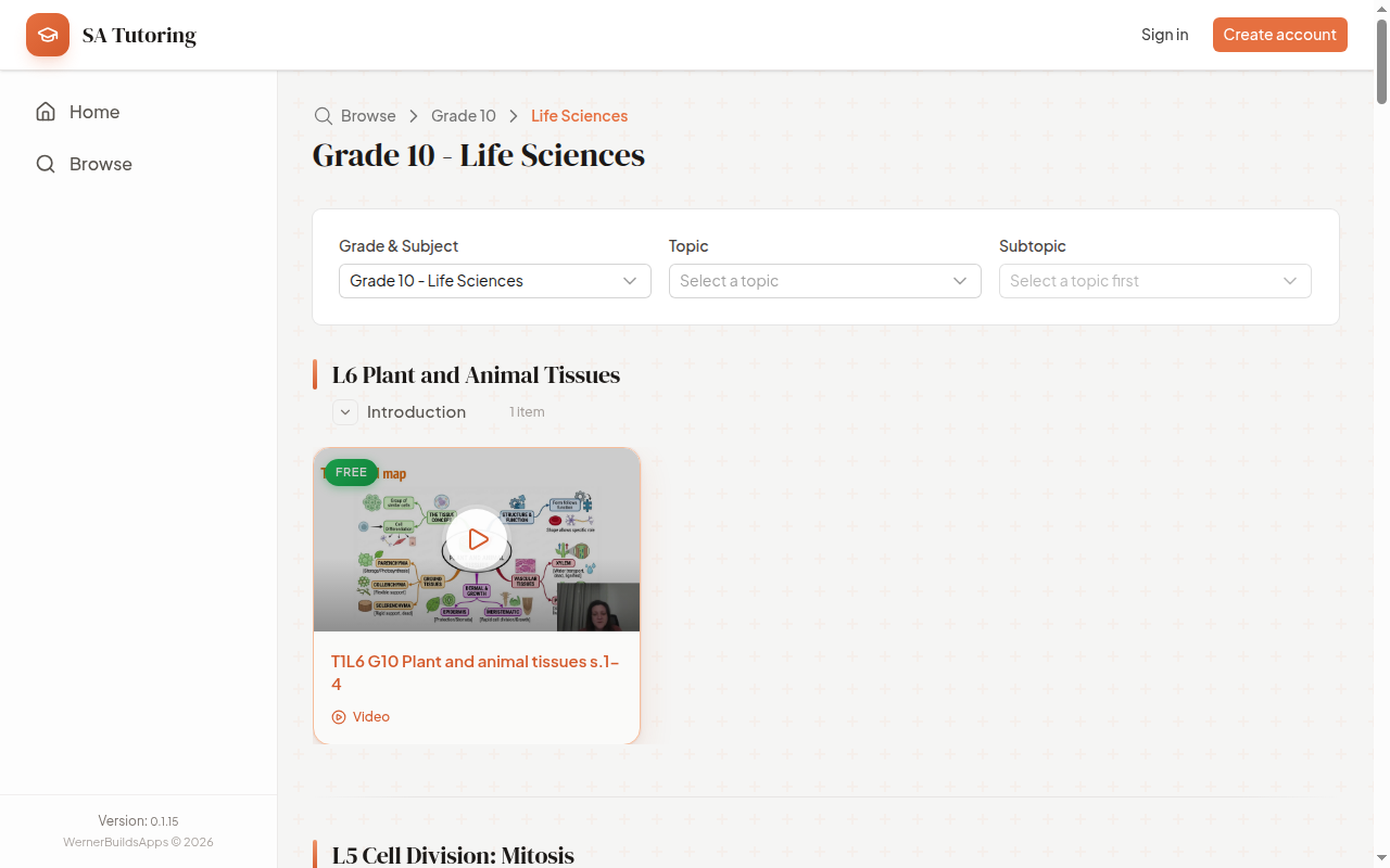 Grade 10 Life Sciences lesson list
